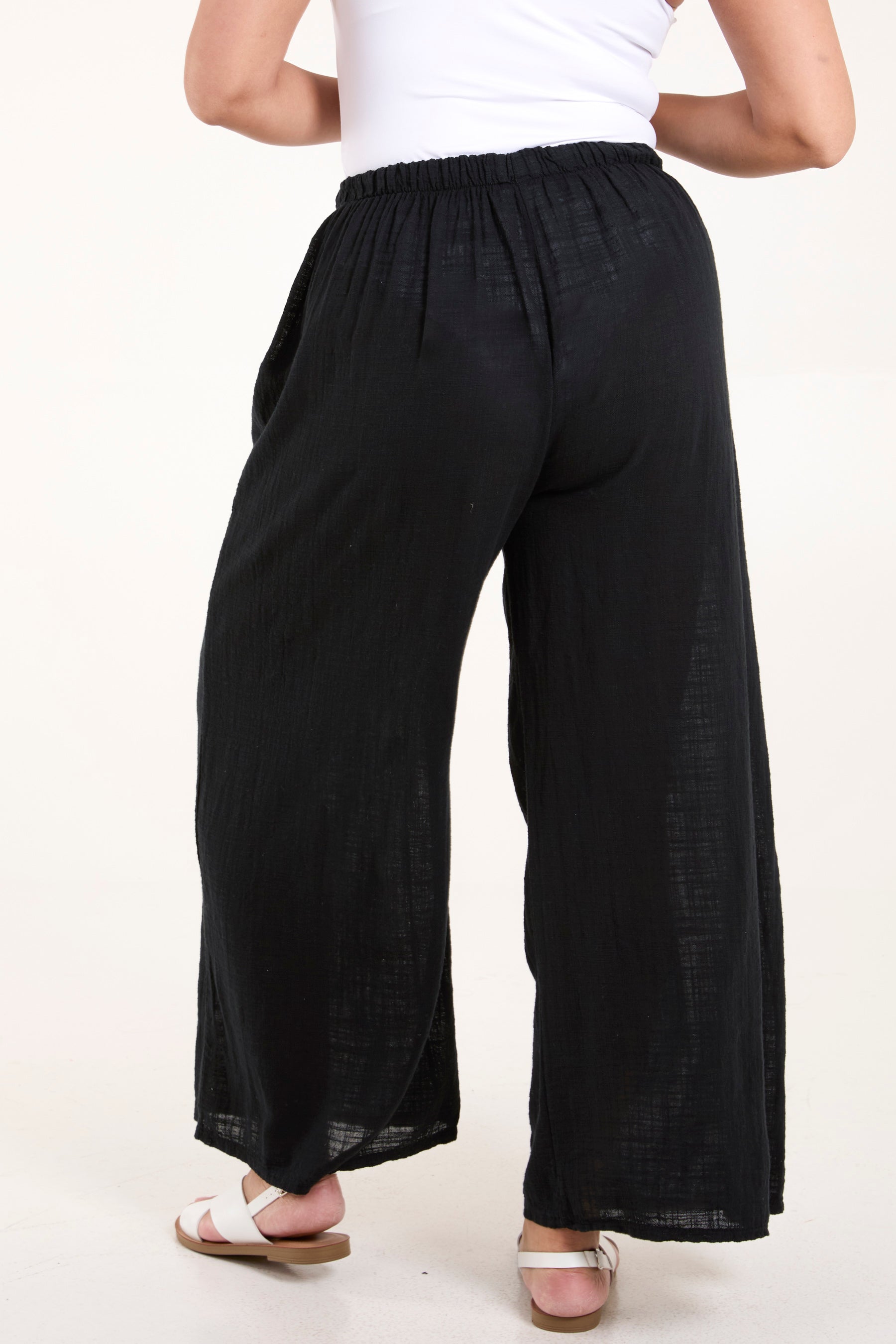 Pure Cotton Pockets Wide Leg Trousers