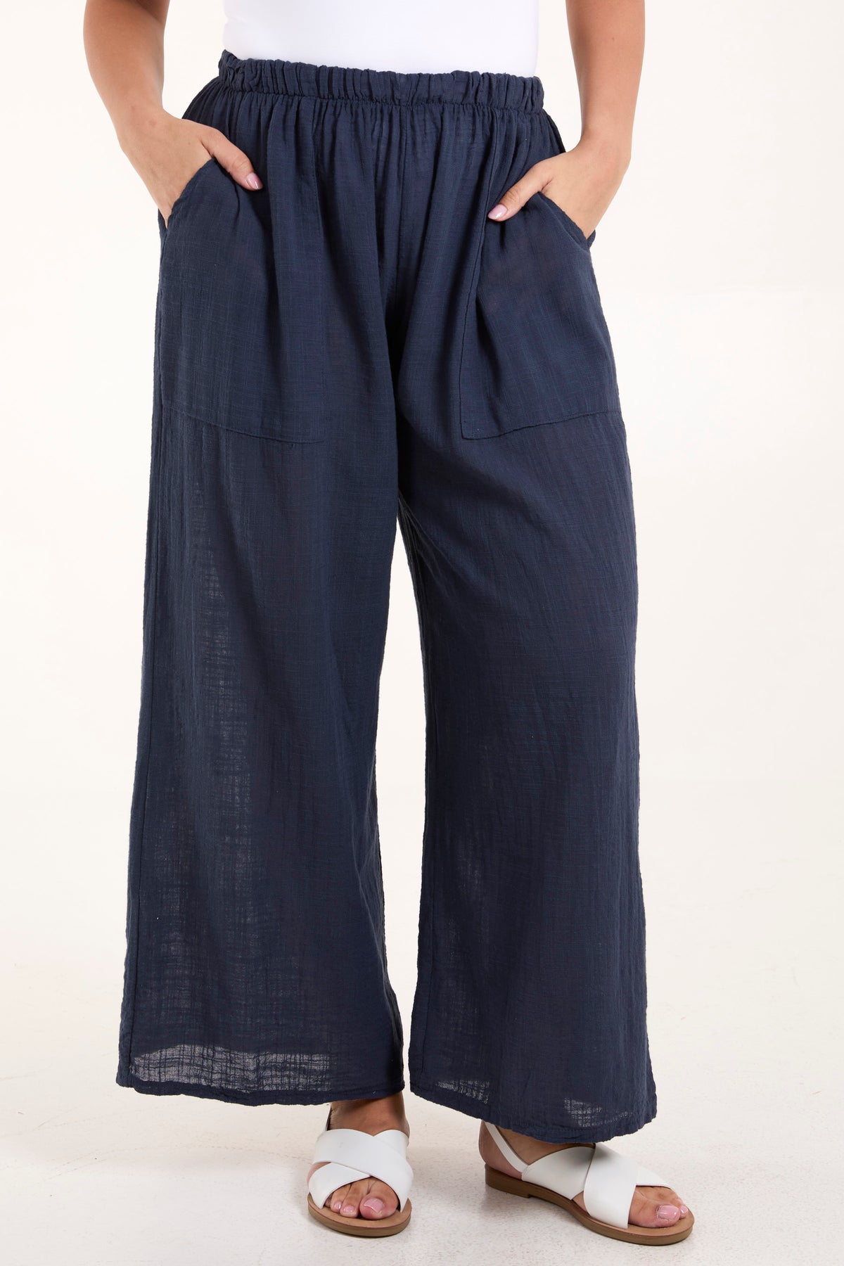 Pure Cotton Pockets Wide Leg Trousers