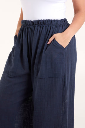 Pure Cotton Pockets Wide Leg Trousers