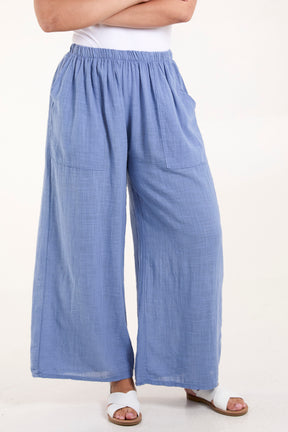 Pure Cotton Pockets Wide Leg Trousers