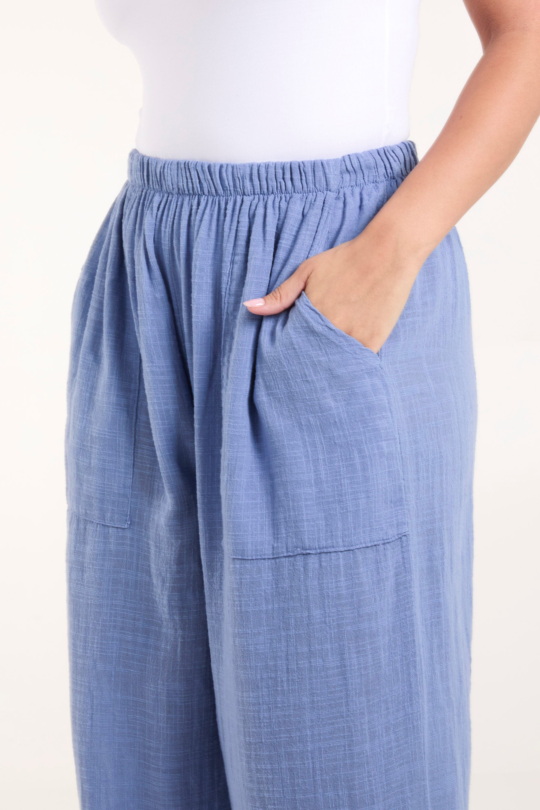 Pure Cotton Pockets Wide Leg Trousers