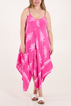 Placement Print Hanky Hem Cami Dress