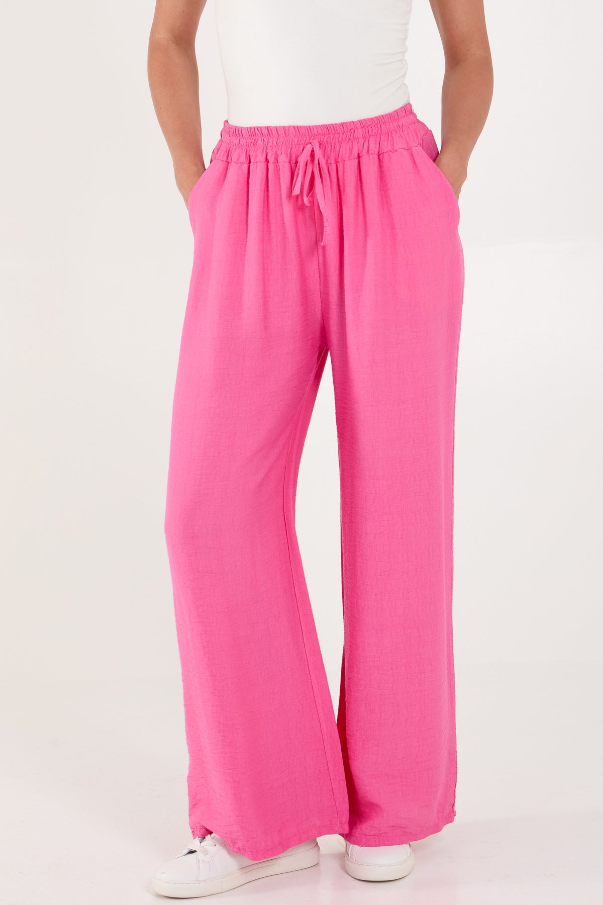 Wide Leg Pockets Drawstring Trousers