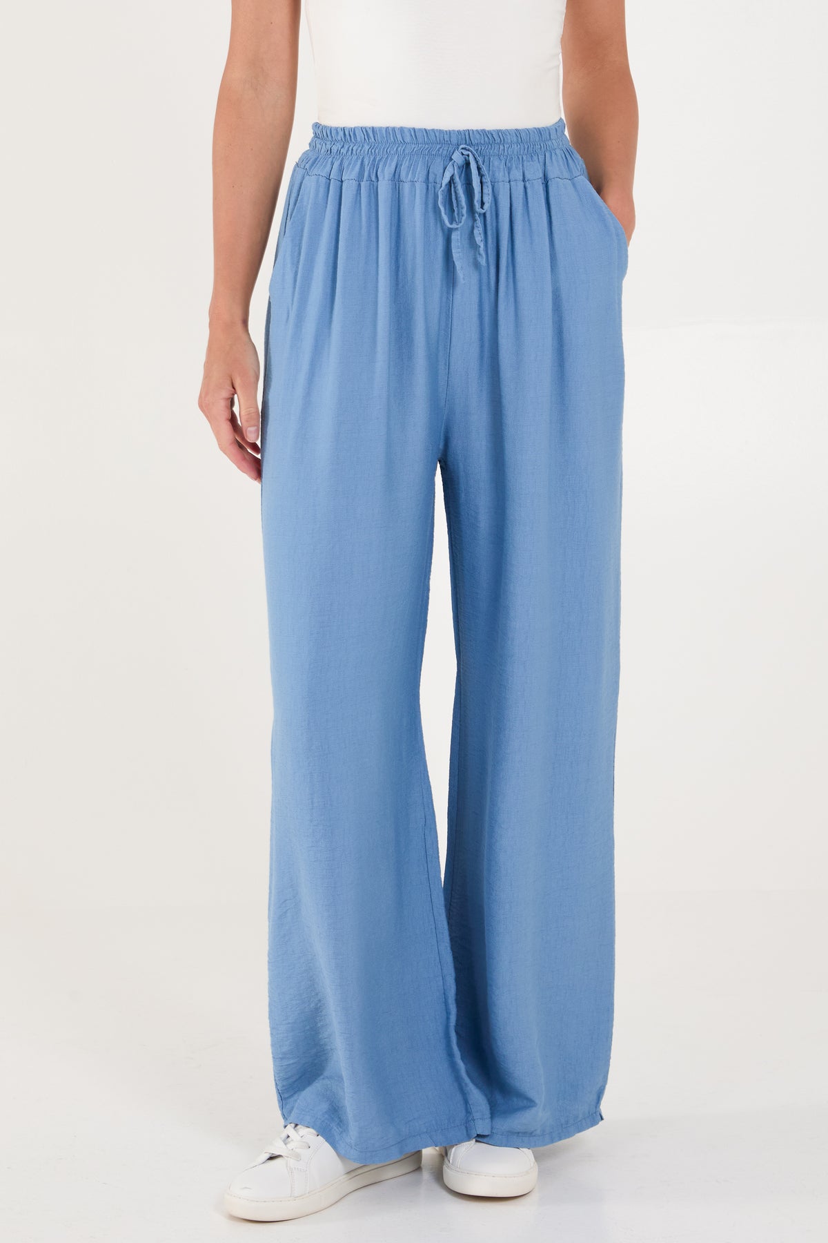 Wide Leg Pockets Drawstring Trousers