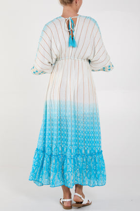 Embroidered Double V-Neck Maxi Dress