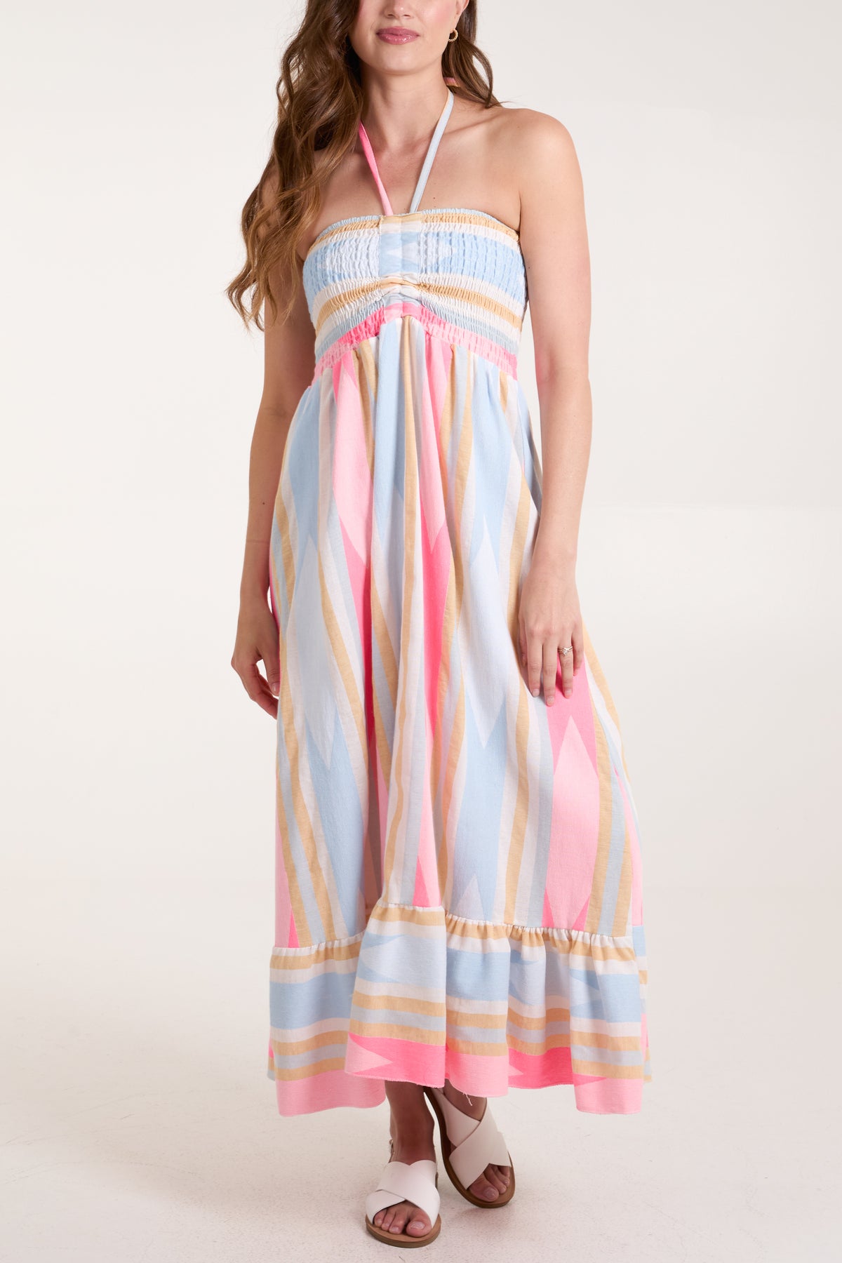 Aztec Neon Cotton Bandeau Smock Dress