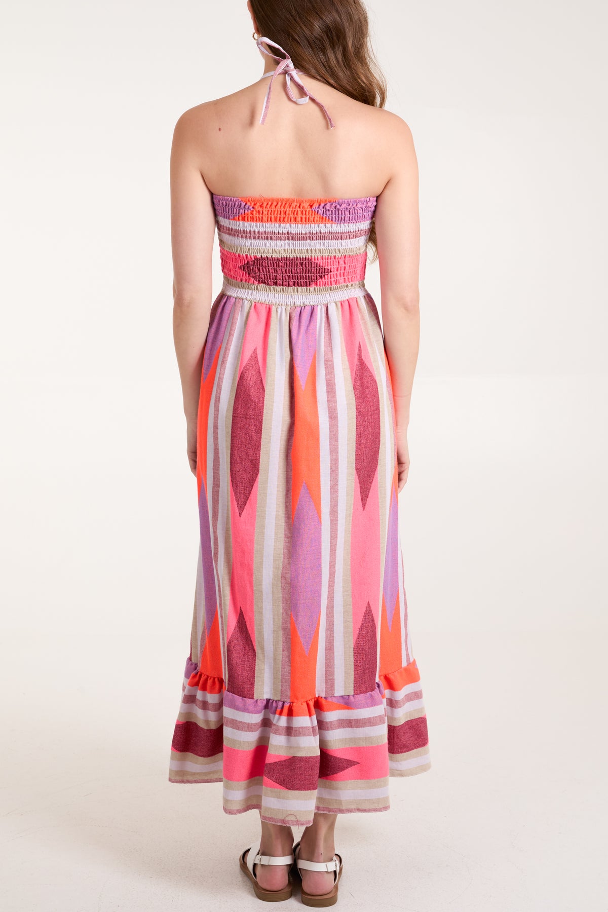 Aztec Neon Cotton Bandeau Smock Dress