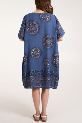 Cotton Mandala Pockets Mini Dress