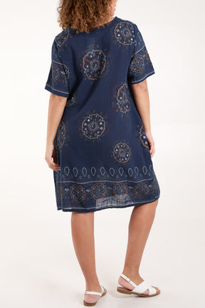 Cotton Mandala Pockets Mini Dress