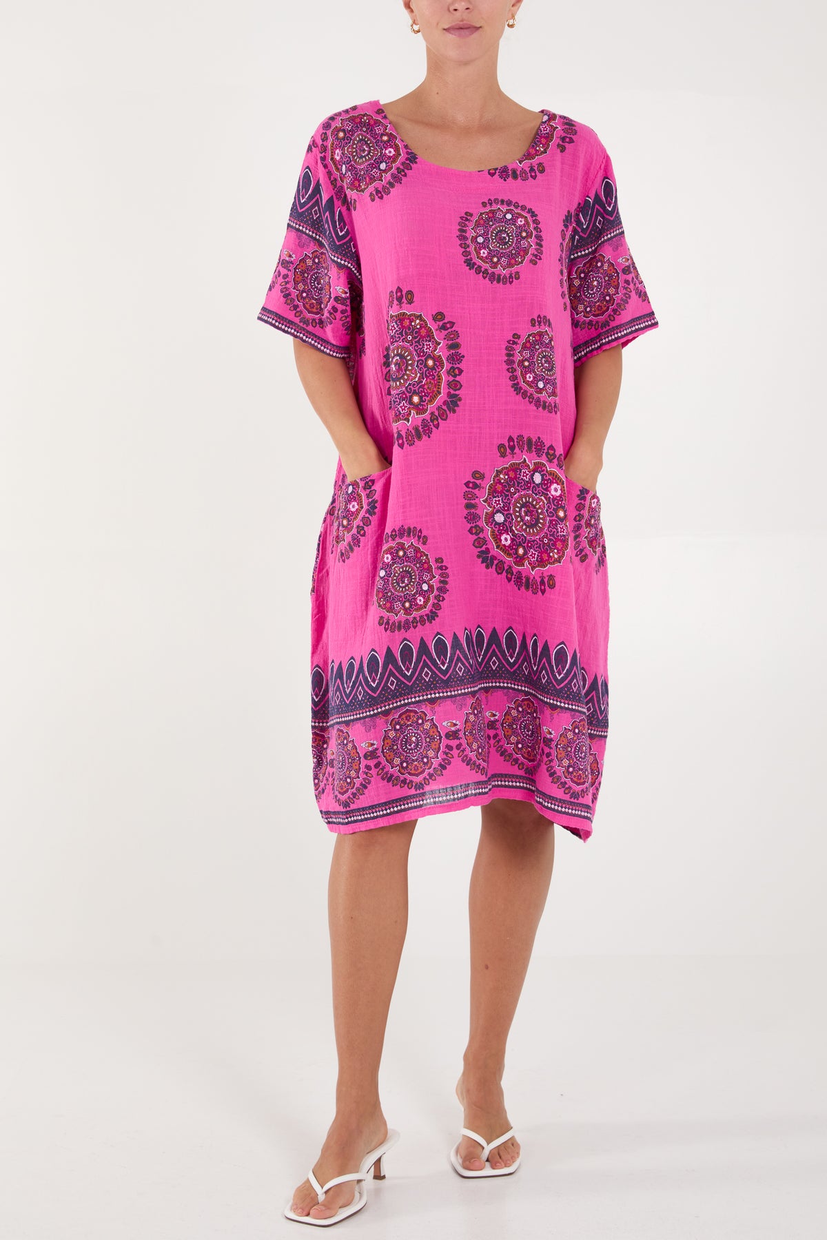 Cotton Mandala Pockets Mini Dress