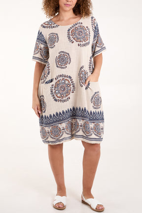 Cotton Mandala Pockets Mini Dress