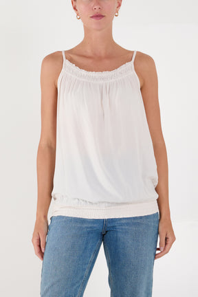 Bow Strap Shirred Hem Cami Top