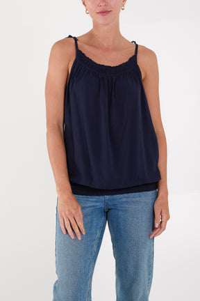 Bow Strap Shirred Hem Cami Top