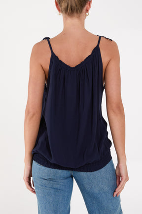 Bow Strap Shirred Hem Cami Top