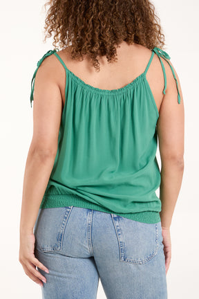 Bow Strap Shirred Hem Cami Top