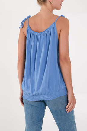 Bow Strap Shirred Hem Cami Top