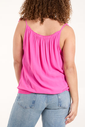 Bow Strap Shirred Hem Cami Top