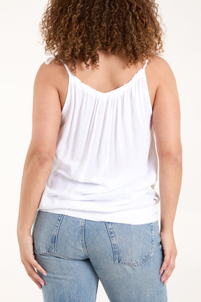 Bow Strap Shirred Hem Cami Top