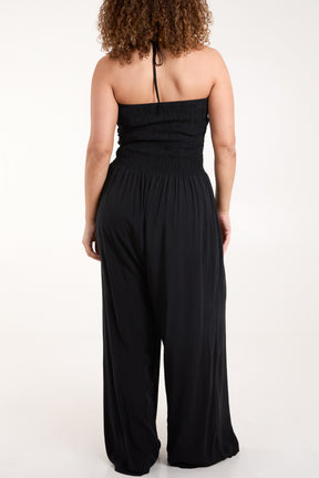 Halter Shirred Bodice Jumpsuit