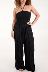 Halter Shirred Bodice Jumpsuit