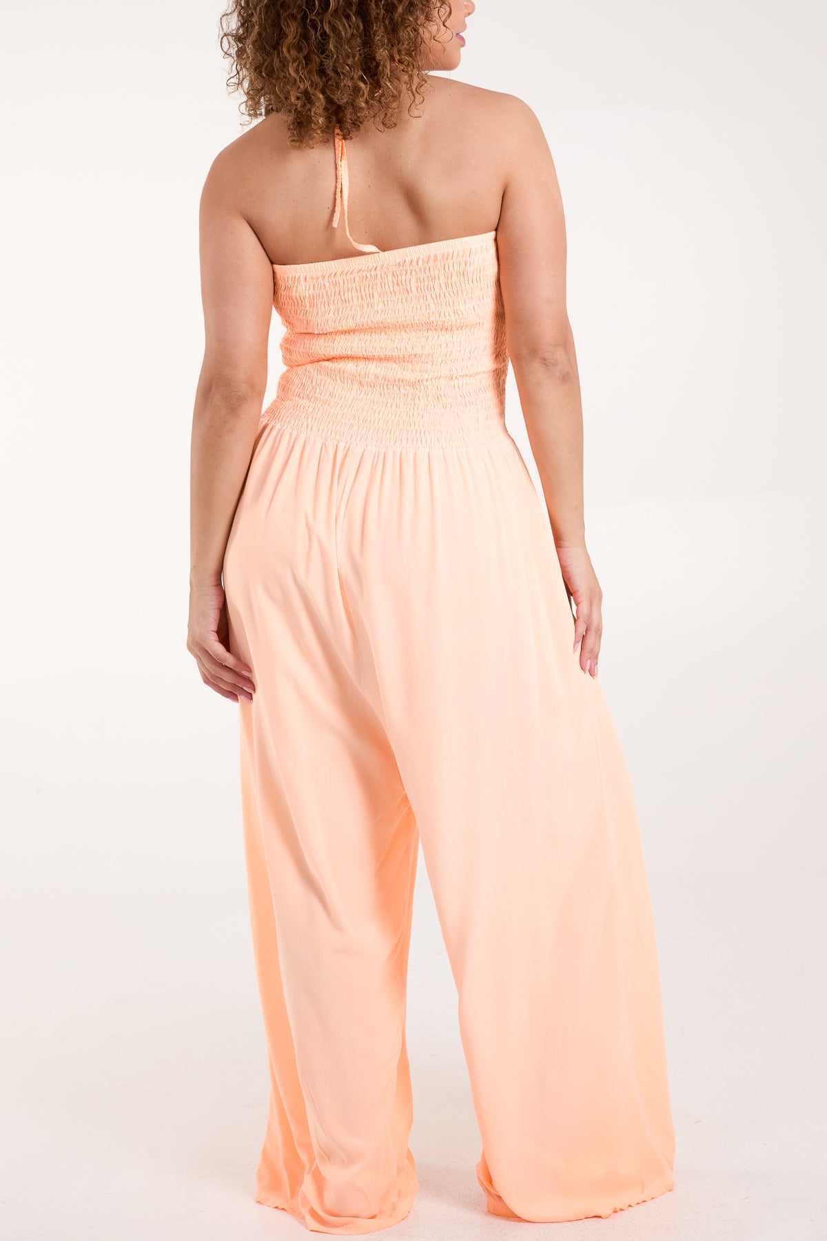 Halter Shirred Bodice Jumpsuit