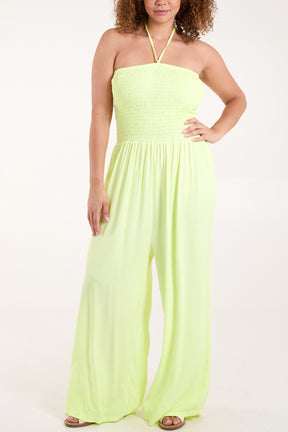 Halter Shirred Bodice Jumpsuit