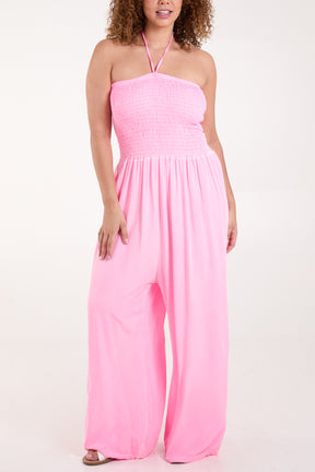 Halter Shirred Bodice Jumpsuit