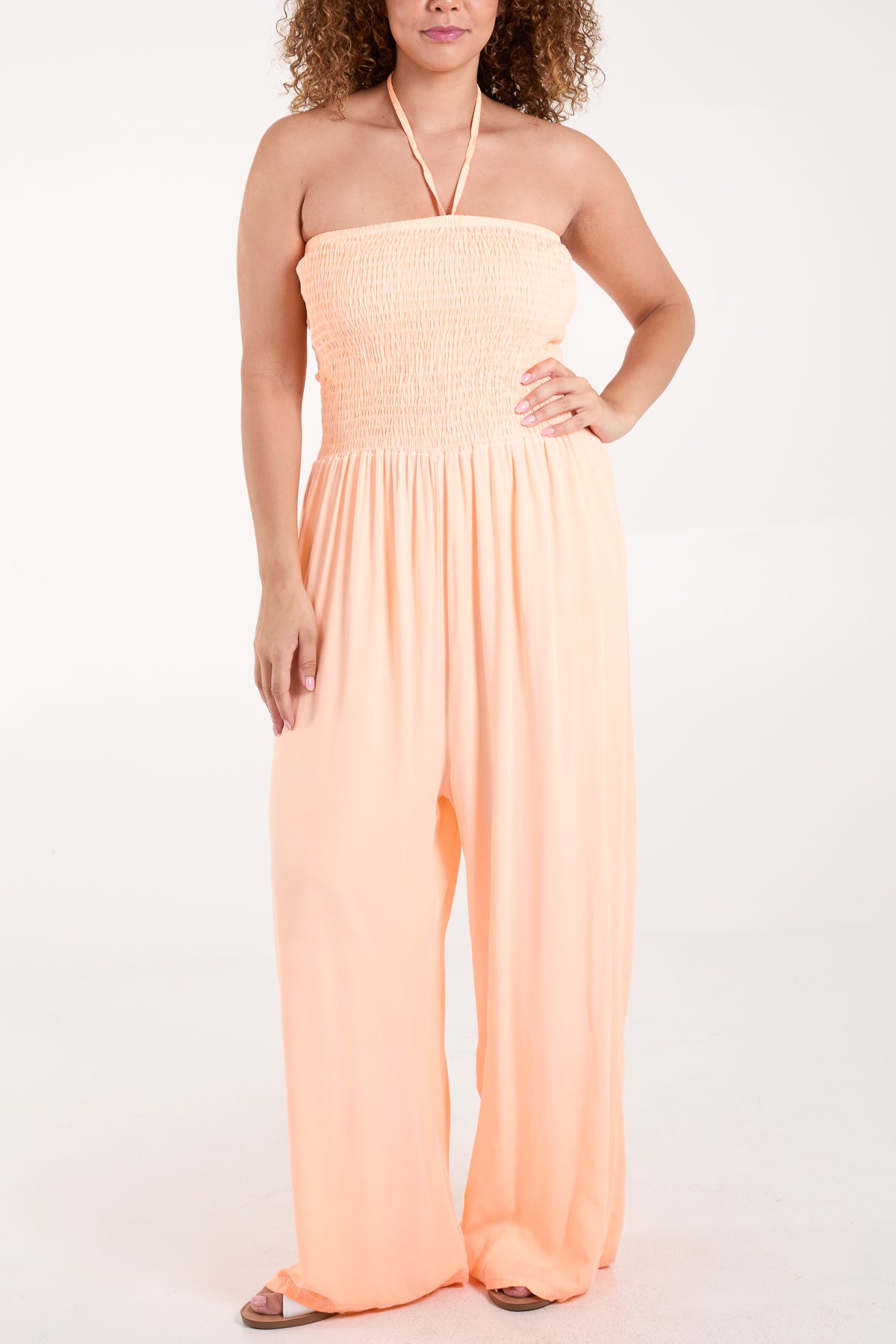 Halter Shirred Bodice Jumpsuit