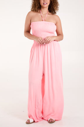 Halter Shirred Bodice Jumpsuit