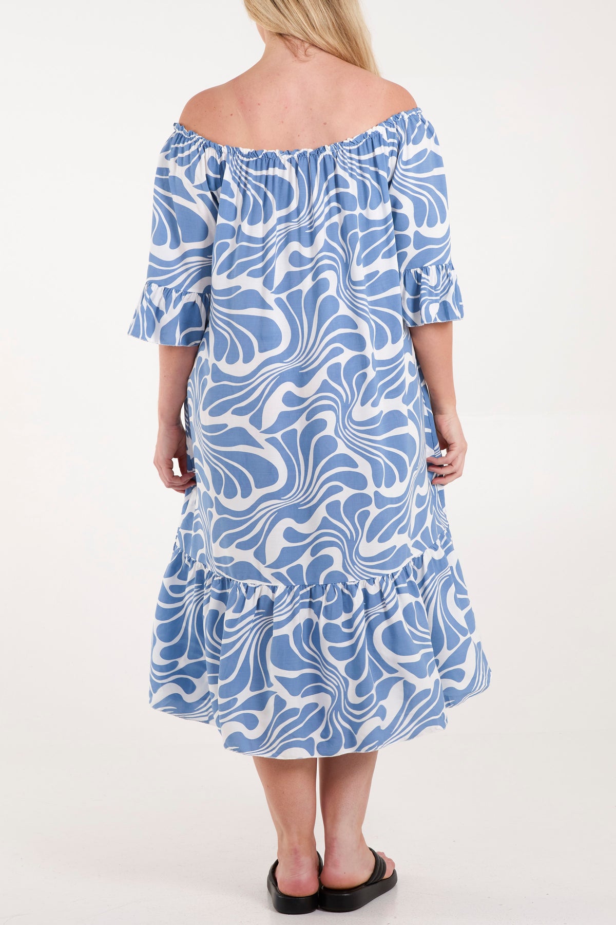 Swirl Print Bardot Midi Dress