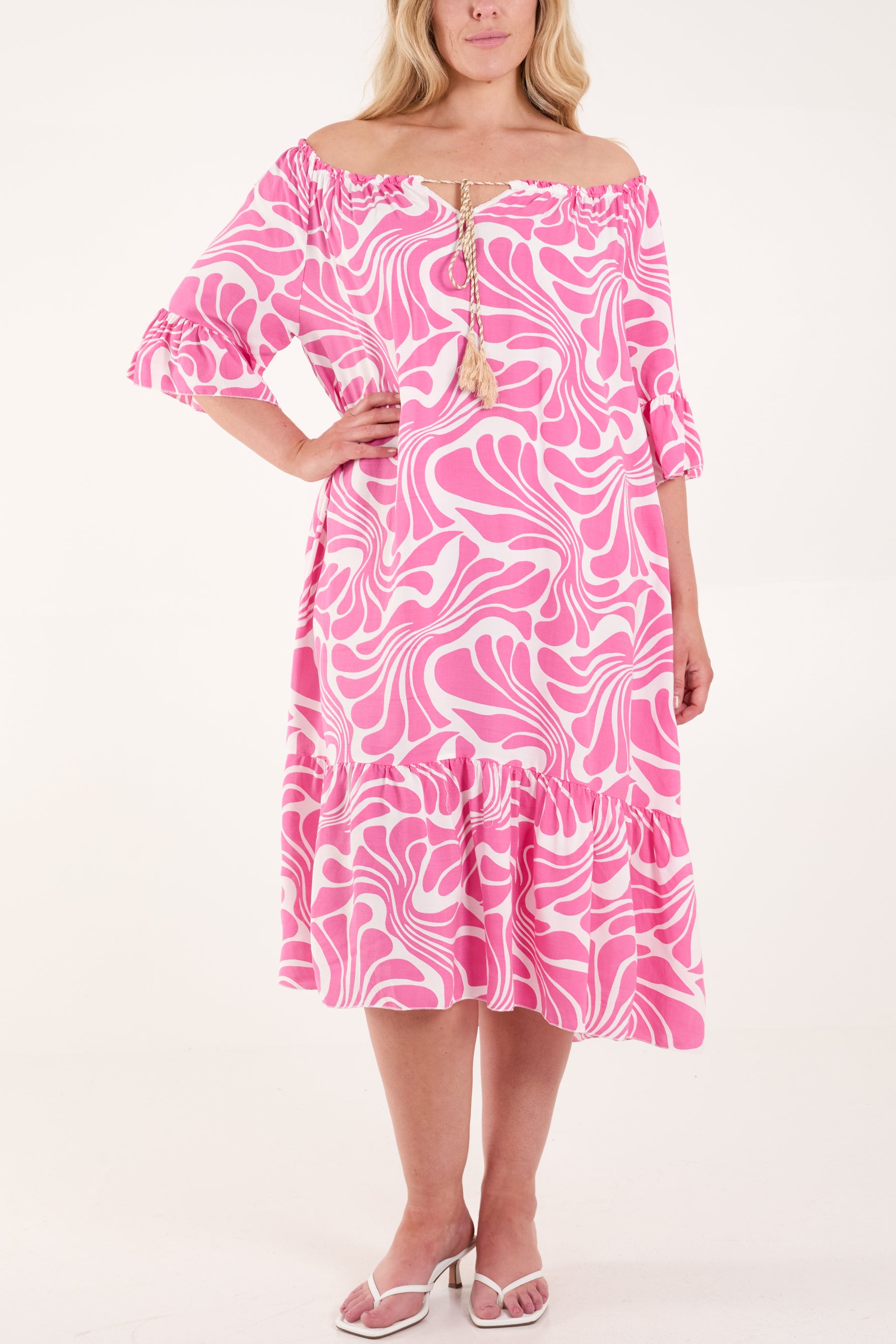 Swirl Print Bardot Midi Dress