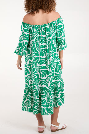 Swirl Print Bardot Midi Dress