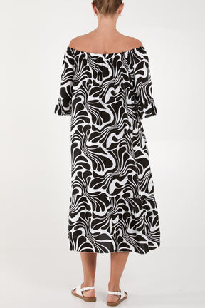 Swirl Print Bardot Midi Dress