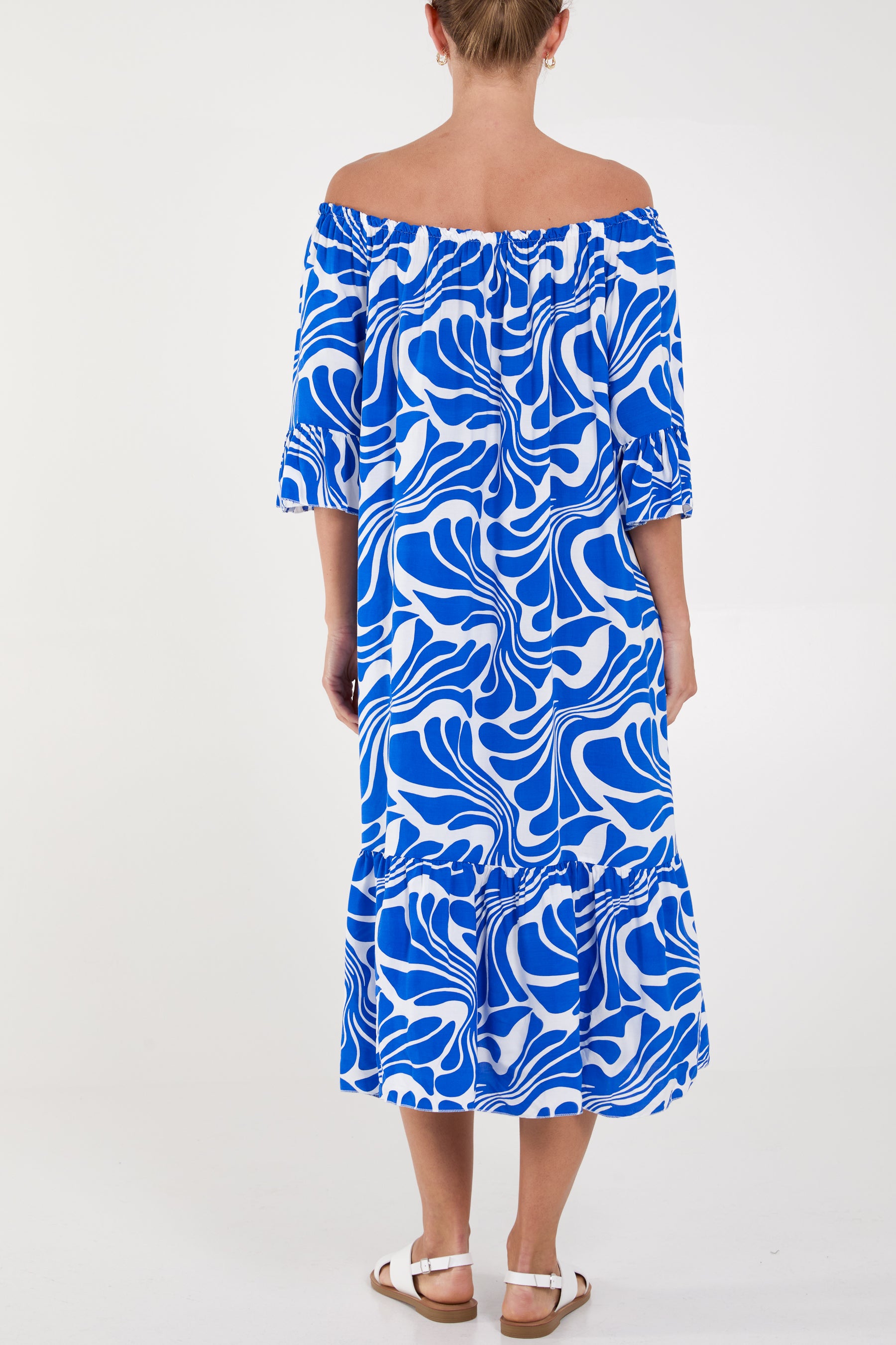 Swirl Print Bardot Midi Dress