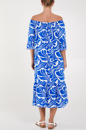 Swirl Print Bardot Midi Dress