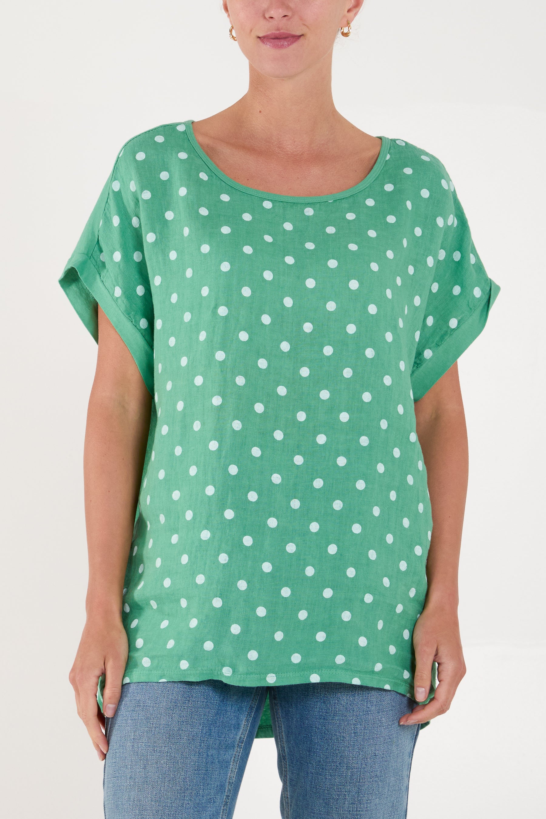 Polka Dot Linen Blend Top