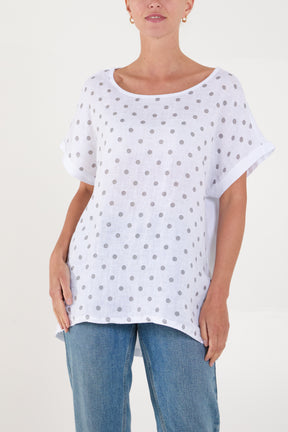 Polka Dot Linen Blend Top