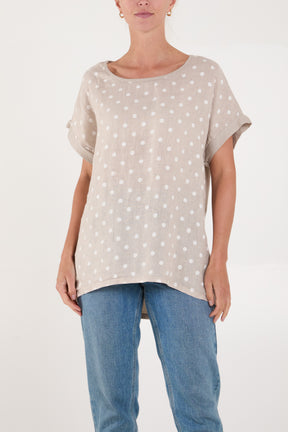 Polka Dot Linen Blend Top