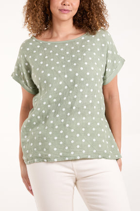 Polka Dot Linen Blend Top