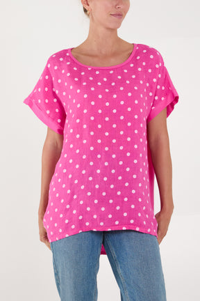 Polka Dot Linen Blend Top