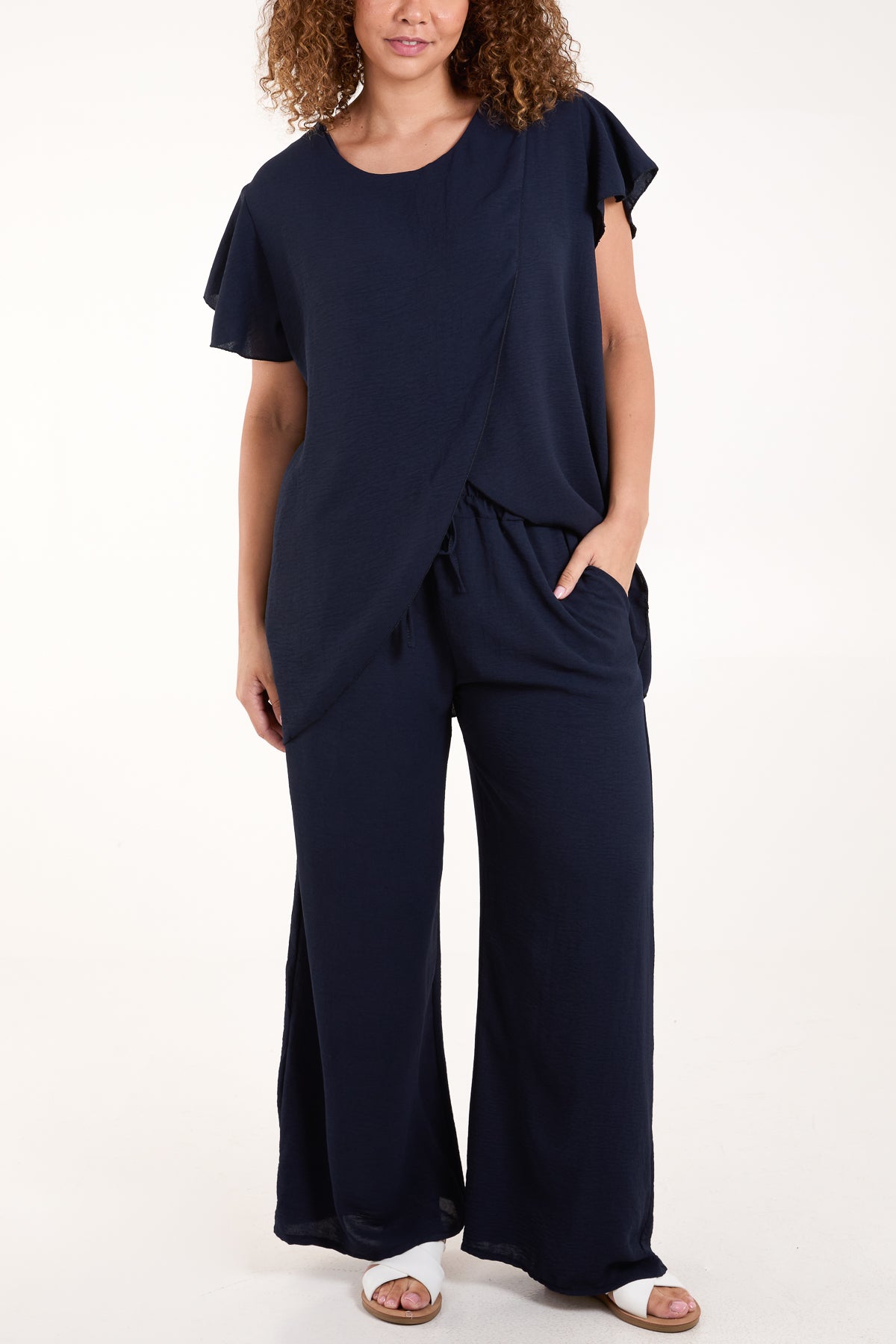 Wrap Front High Low Top & Trousers Set