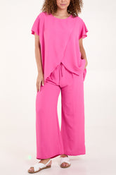 Wrap Front High Low Top & Trousers Set