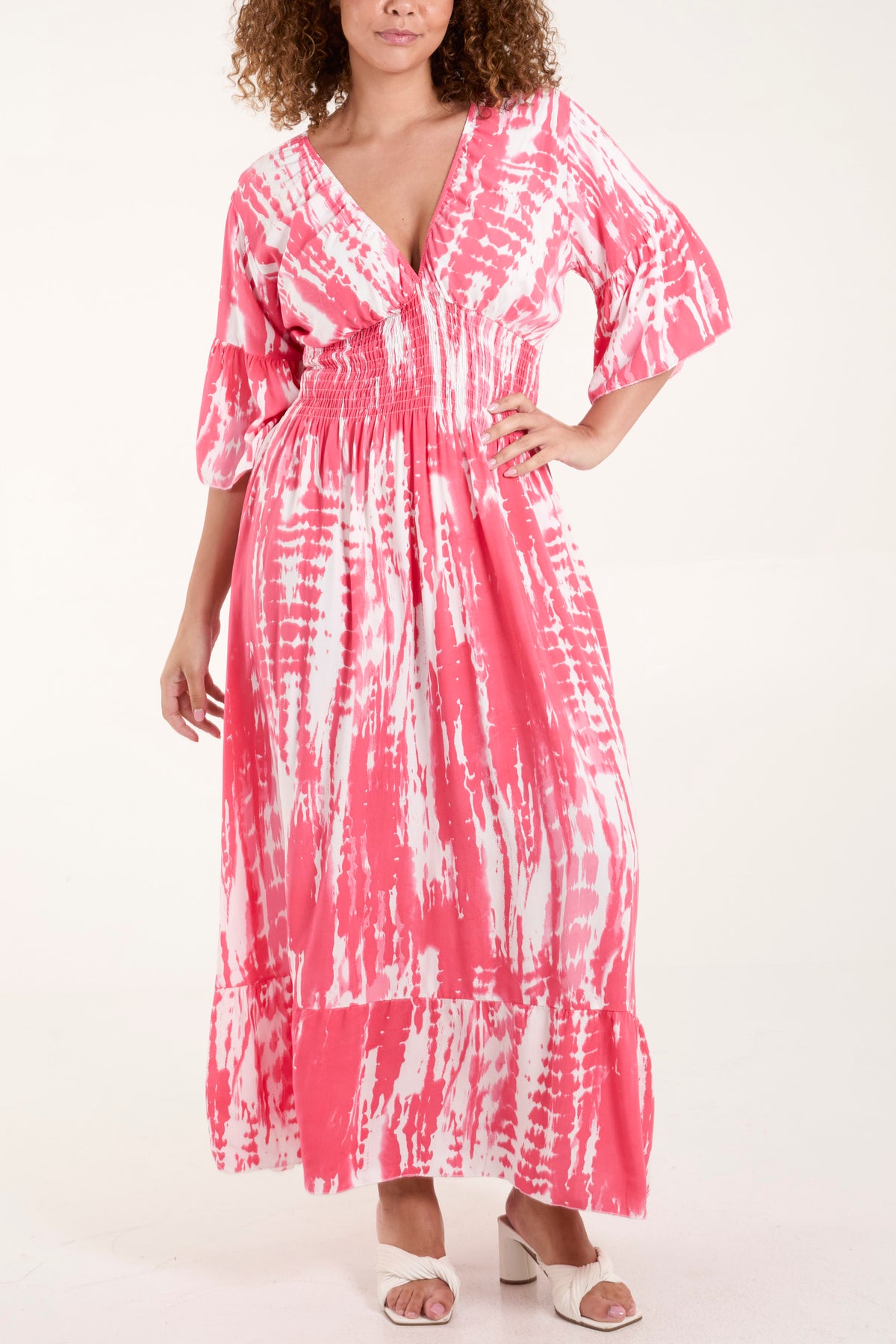 Tie Dye Shirred Bodice Maxi Dress