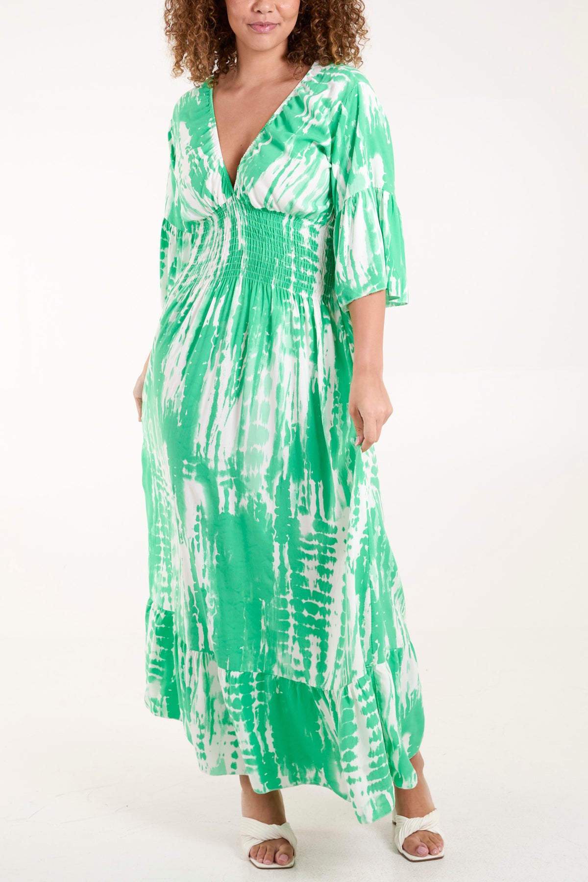 Tie Dye Shirred Bodice Maxi Dress