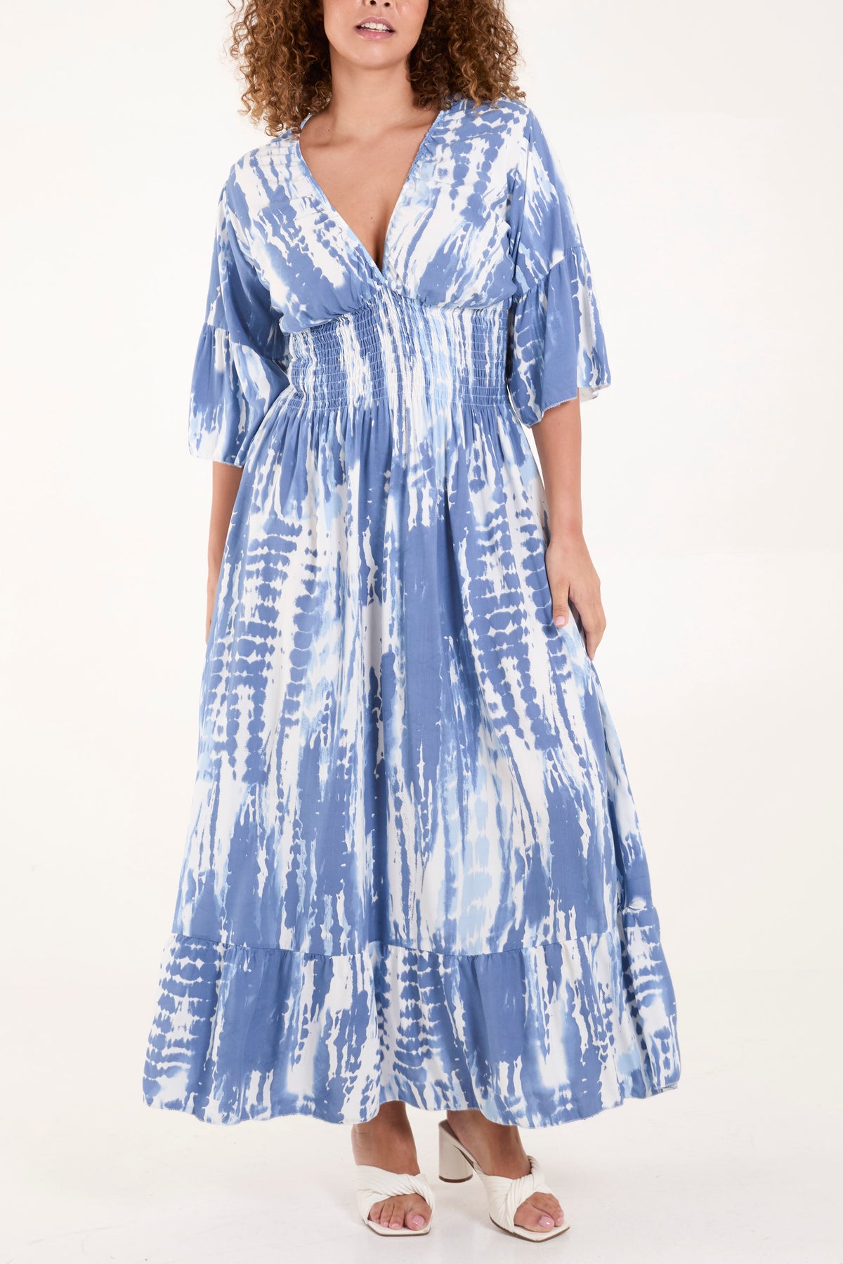 Tie Dye Shirred Bodice Maxi Dress