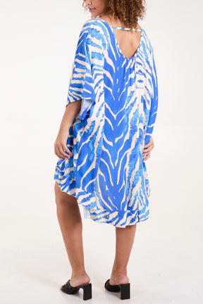 Zebra Print Open Back Tunic Dress