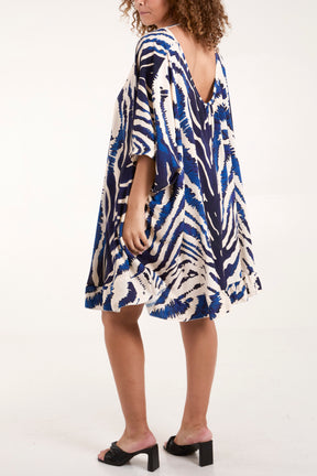 Zebra Print Open Back Tunic Dress