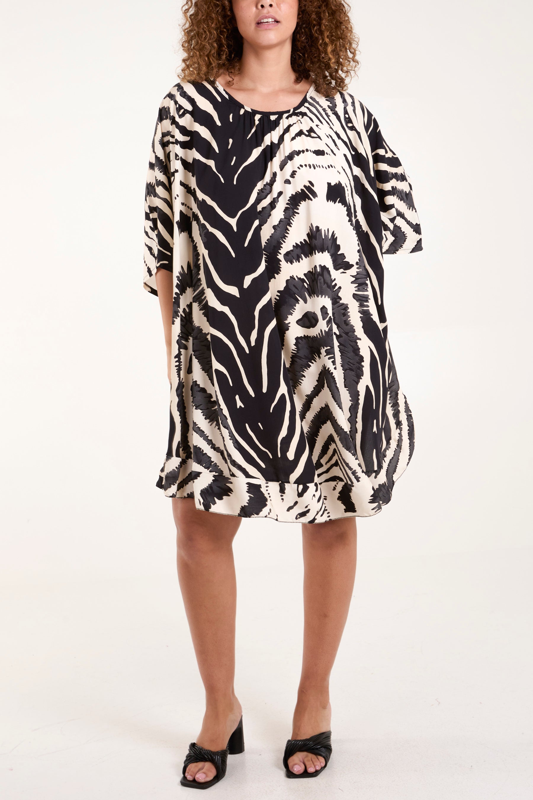 Zebra Print Open Back Tunic Dress