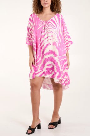 Zebra Print Open Back Tunic Dress