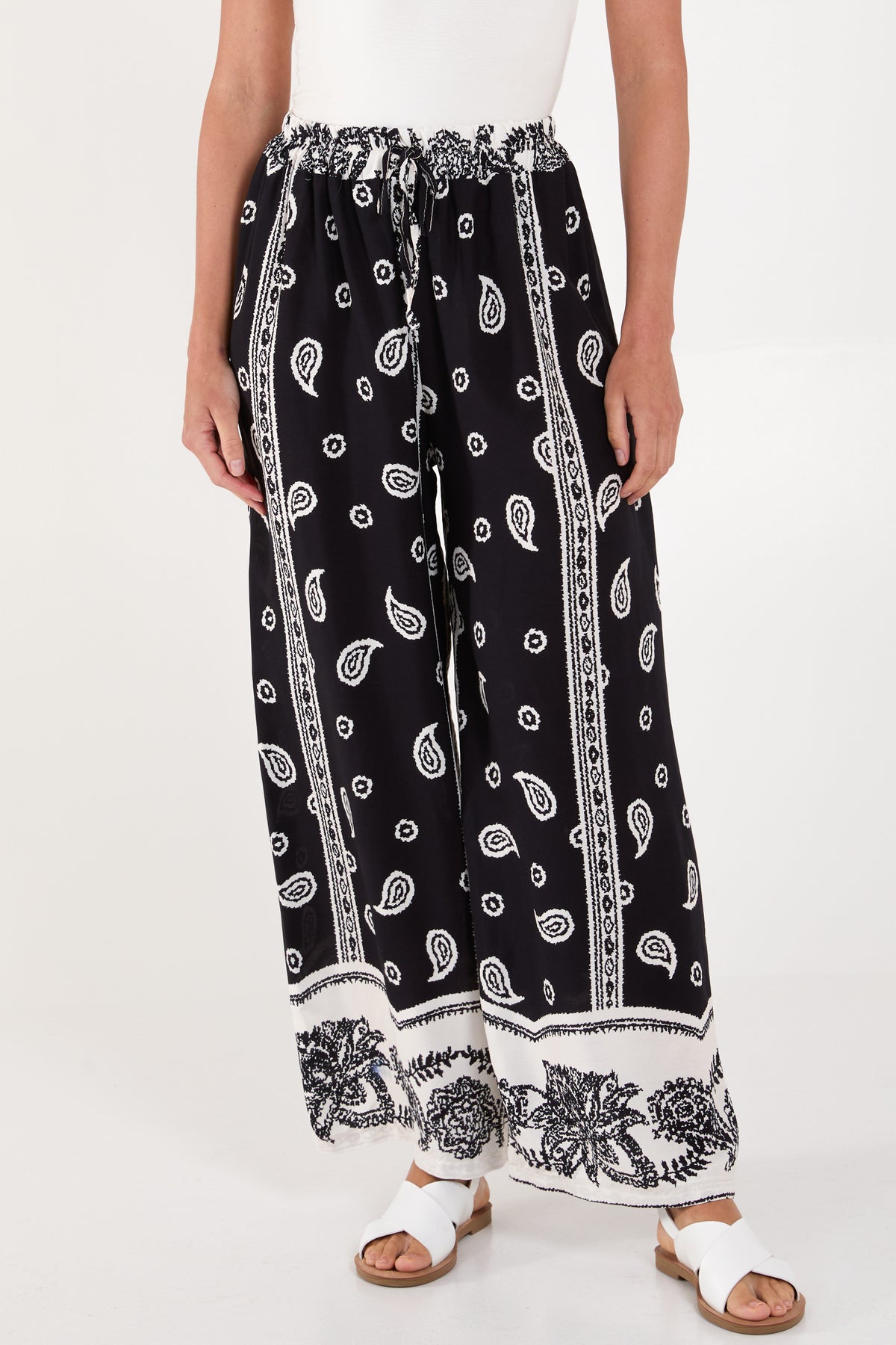 Paisley Print Wide Leg Trousers